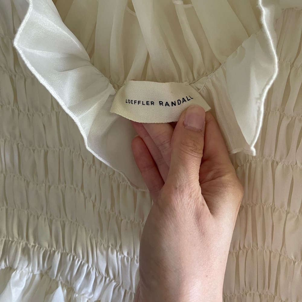Loeffler Randall Suzette Cream Smocked Silk Organza Peplum Dress Sz S - Picture 2 of 8